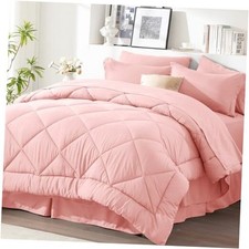 Comforter Set Pink - Bed in a Bag Size 8 Pieces, All Queen Pink - Diamond