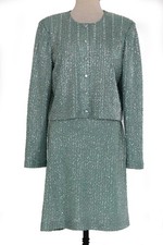 St John Knits Tinsel Skirt Suit Julep Silver Size 8 MSRP 2390 NWOT