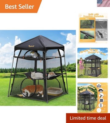 Extra Large 3-Tier Outdoor Cat Enclosure - Weatherproof & Portable Design