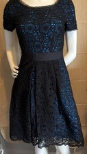 Elie Tahari Dress Sz 2 Black Floral Lace Blue Lined Romantic Party Dress