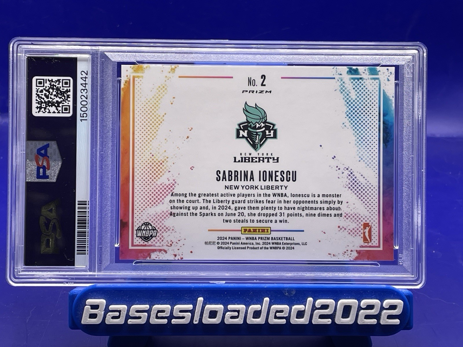 2024 Panini Prizm WNBA - Color Blast Sabrina Ionescu #2 PSA 9 POP 8 None Higher view 2