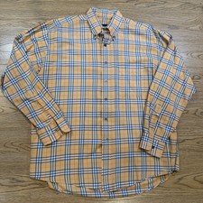 EUC Burberry London Men's Dress Shirt Check Orange Blue Plaid Large Made in USA