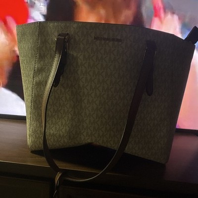Michael Kors MK Signature Logo Print Brown Tote Bag