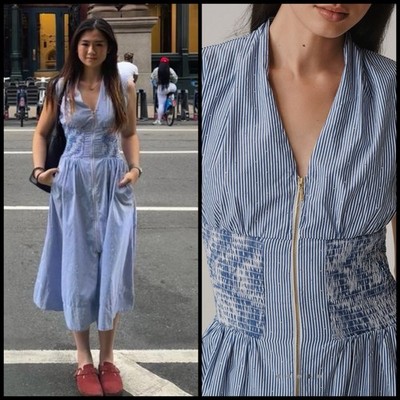 Anthropologie Tommie Cap-Sleeve Smocked Zip-Front Shirt Dress Shine Ed Size XL