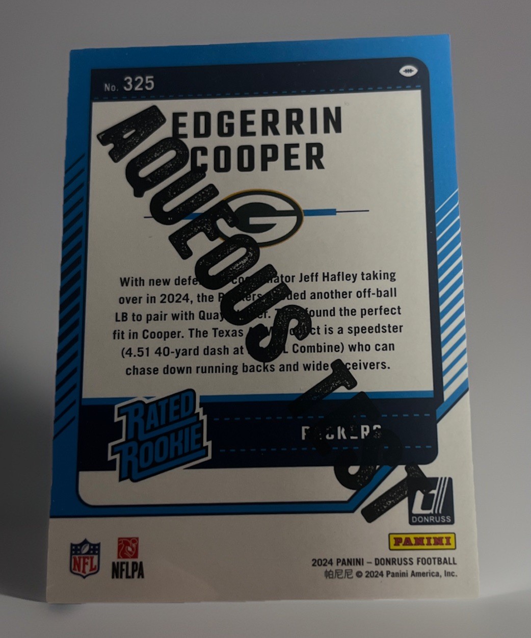 2024 Panini Donruss Rated Rookie Aqueous Test Edgerrin Cooper #325 Rookie RC GB