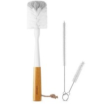 SUBEKYU Bottle Brush, Baby Brush with Nipple and Straw Gray White 3p
