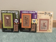 3 Lizzie Kate Halloween Cross Stitch Patterns Charms/Buttons Flip It & Boo Club