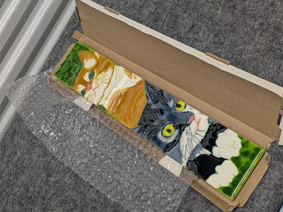 Ceramic Cats Wall Plaque Tile 3D Textured Hanging Rectangular Multicolor Decor
