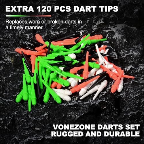 Darts Plastic Soft Tip, Professional Dart Set, 12Pcs 18Gram with 120 Extra 