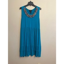 Lane Bryant Women’s Teal Beaded Neck Tiered Dress Size 14/16 Sleeveless