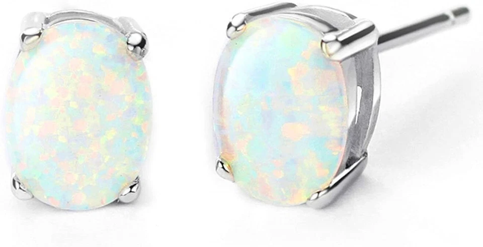 Solid .925 Sterling Silver 7 X 5MM Fire Opal Oval Cut Stud Earrings For Women - Image 4 of 4