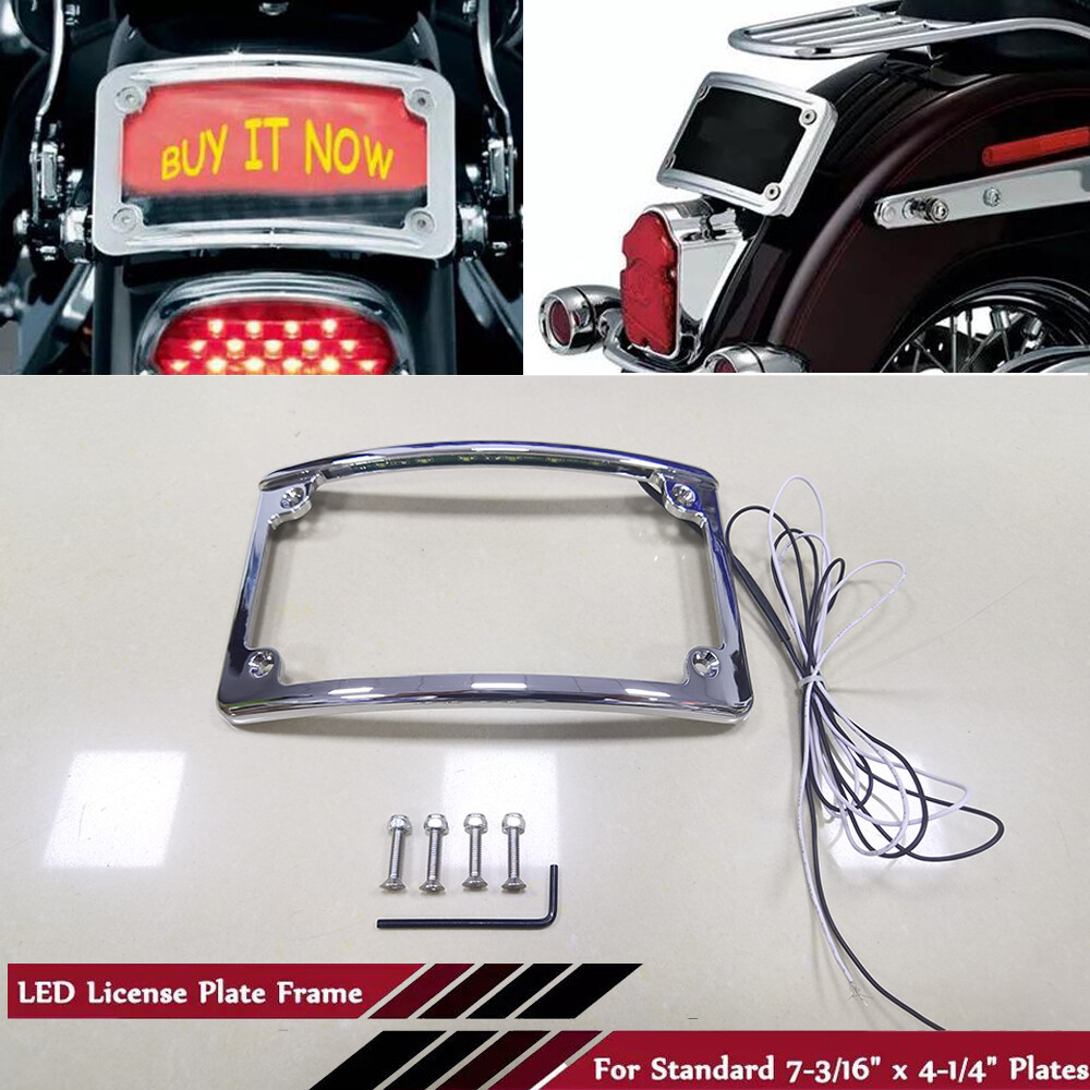 Chrome Curved License Plate Frame W/ LED Lights For Harley Electra