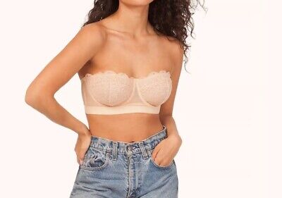 Lively 36B Lace Strapless Bra Unlined Underwire Mesh Nude and Lace