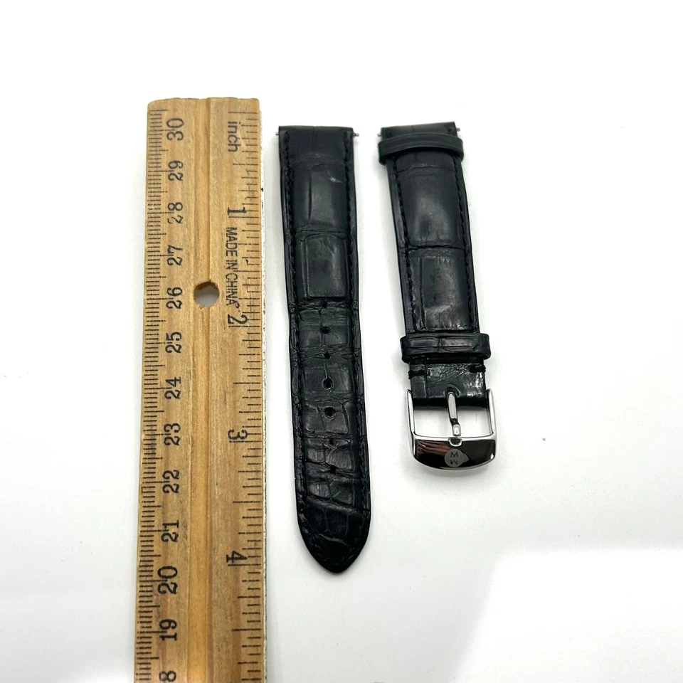 Correa de reloj Michele de cuero de cocodrilo negro en relieve bolsa de 18 mm Foto 2 de 4