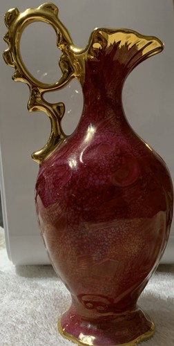 Vintage Le Reine Limoges Fabriquee raspberry color gold trim mini pitcher - Picture 4 of 8