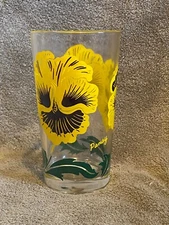 VTG Boscul Peanut Butter Glass - Pansy - 5" Yellow w/ Black / Dark Brown Center