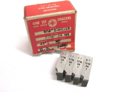 (4) GEOMETRIC INSERT CHASERS 9/16'' D MILLED, 7/16''-28 NS, 5º HOOK 45º CHAMFER
