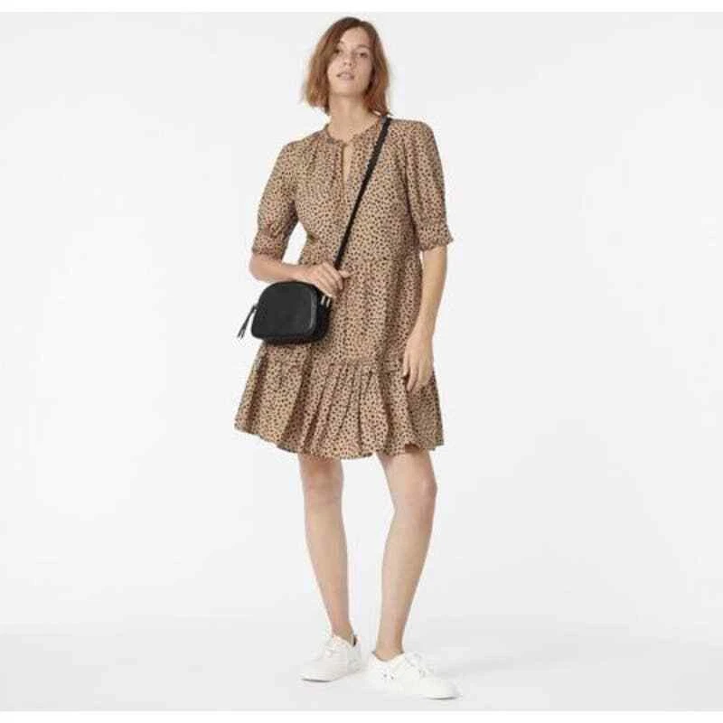 J. Crew Ruffleneck Tiered Popover Dress in Leopard Dot Size XS eBay