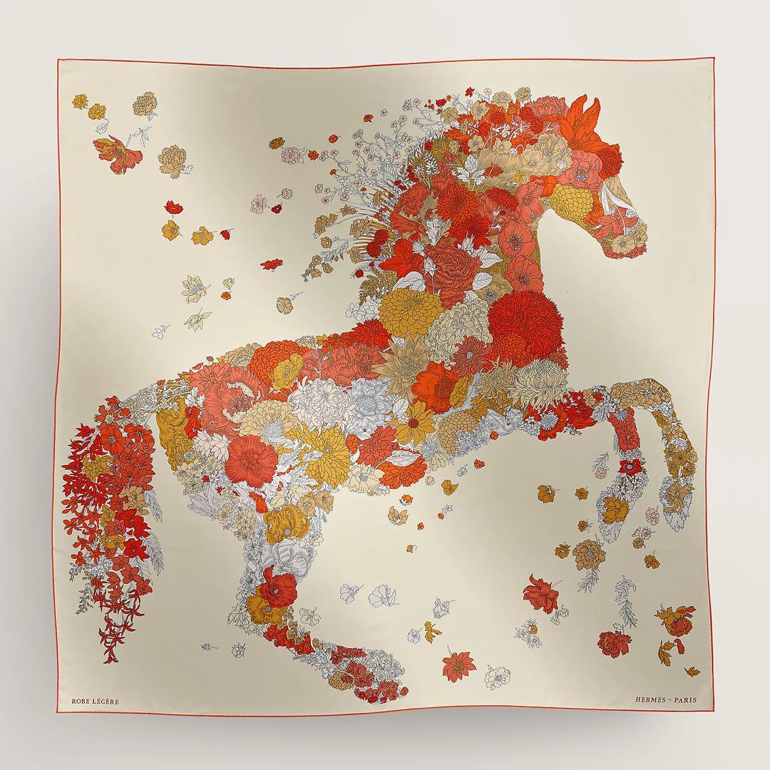 Hermes Shawl Scarf Stole Carre 140 Robe Legere Cream Floral Animal