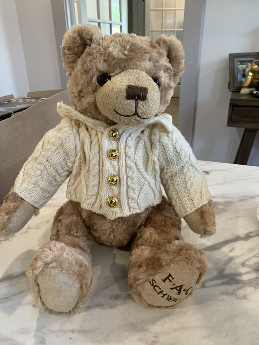 FAO Schwarz 14” Plush Brown Cardigan Sweater Stuffed Teddy Bear Vintage  Looking | eBay