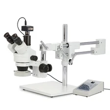 AmScope 3.5X-90X Boom Stand Stereo Microscope w 8-Zone 80-LED Light + 5MP Camera