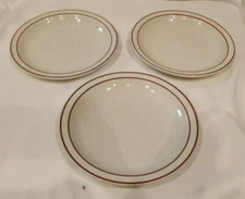 3 VTG. HOMER LAUGHLIN RESTAURANT WARE LEAD-FREE 9" PLATES SPECKLED STRIPED BROWN