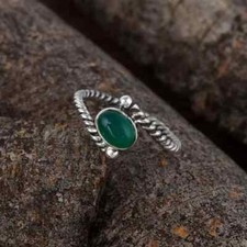 Solid 925 Sterling Silver Natural Green Onyx Ring Gemstone Jewelry For Her C 27