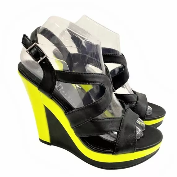 NEW Rock Republic Heather Platform Wedge Neon Heels Sandals