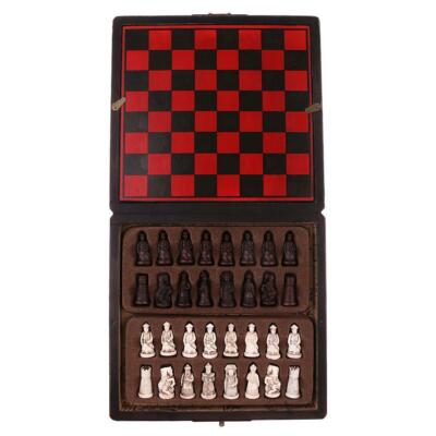 Retro Tragbares Holz Chinesisches Schachset Aufbewahrung Schachbrett Schachstücke Spielzeug