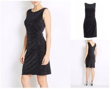 Wallis Black Silver Sparkly Party Evening Sleeveless V Back Slinky Dress Size 8