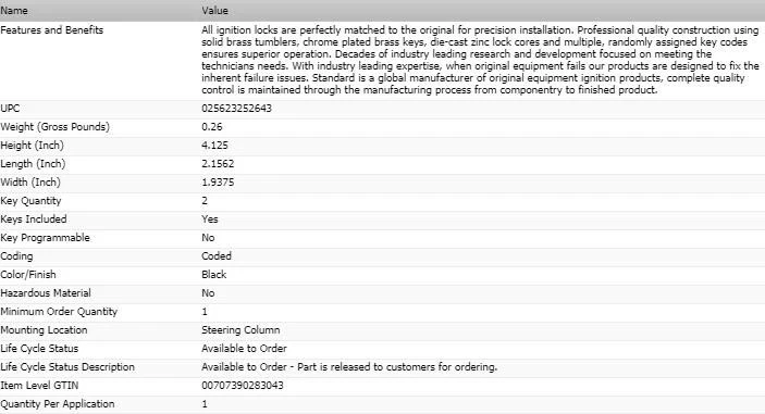 Cilindro de bloqueo de encendido OEM con llaves para PONTIAC AZTEK 2001-2005 Foto 3 de 3