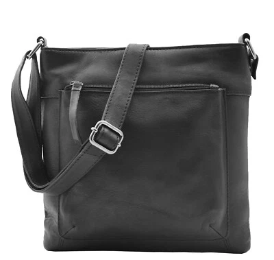 HOUSE OF LEATHER Womens Soft Leather Cross Body Bag Slim Organiser Messenger Pouch HOL843 Black