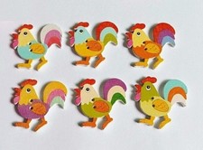 Pack of 10 CHICKENS 2-hole White Wood Buttons 1-1/4" (31mm) Craft (1140)