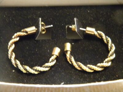 Vintage Avon Black and Goldtone Twisted Rope Pierced Earrings Original Box