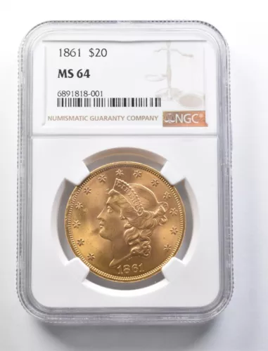 1861 $20 Liberty Head Gold Double Eagle MS64 NGC PQ *0979