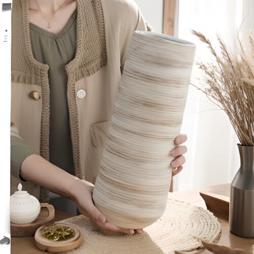 White Vase 13 Inch Tall, Large Floor Vase for Wedding TAPEREDL Ivory