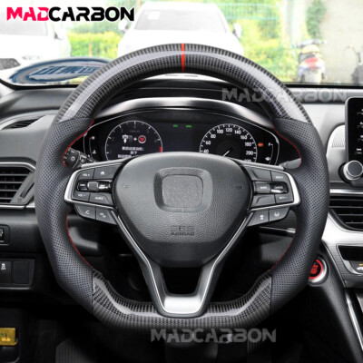 Real Carbon Fiber Steering Wheel Leather Fit 18-22 Honda Accord 10th Insight