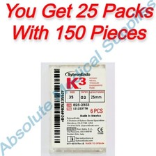 150-Pieces Kerr SybronEndo K3 Files Taper-02 Size-0.35 Length 25mm 825-2355