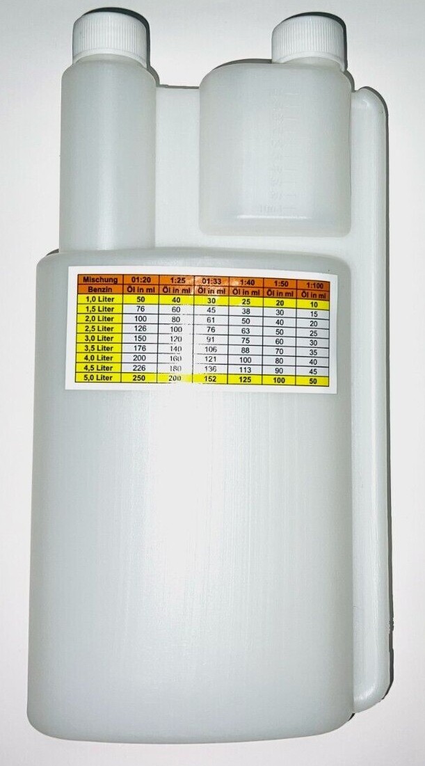 Dosierflasche 100 250 500 1000ml Zweihals + Deckel Mischflasche 2 Takt Öl Chemie