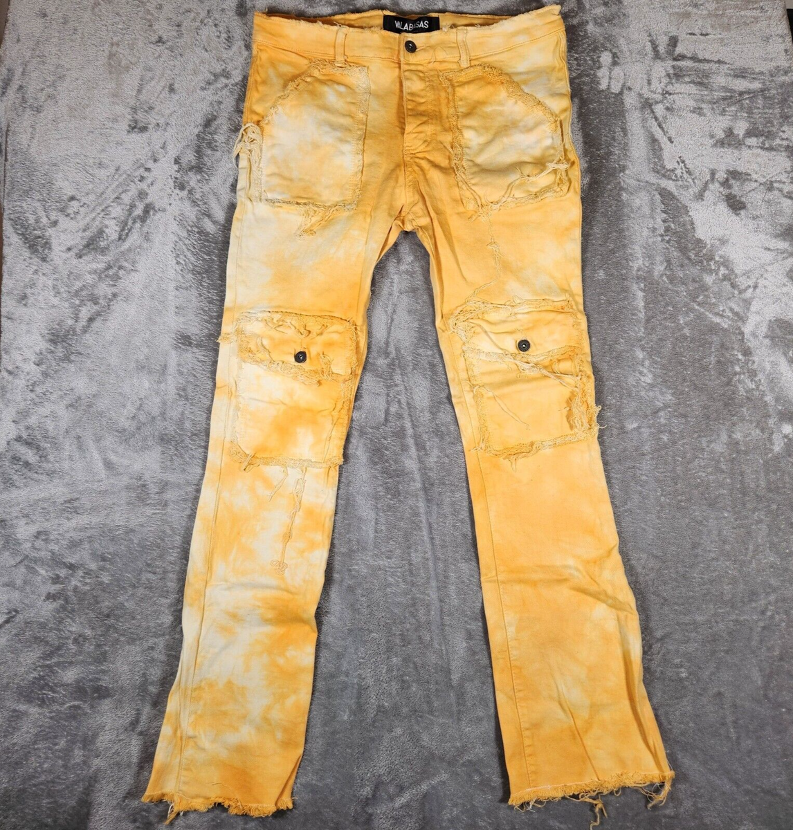 Valabasas Jeans Men's 37X35 Stacked Denim Flare Deconstructed Bleached  Yellow