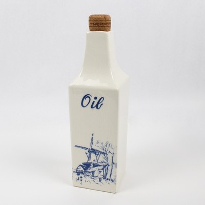 Unbranded Blue Delft Ceramic Oil Vinegar Bottle Blue White Windmill 10'' Tall
