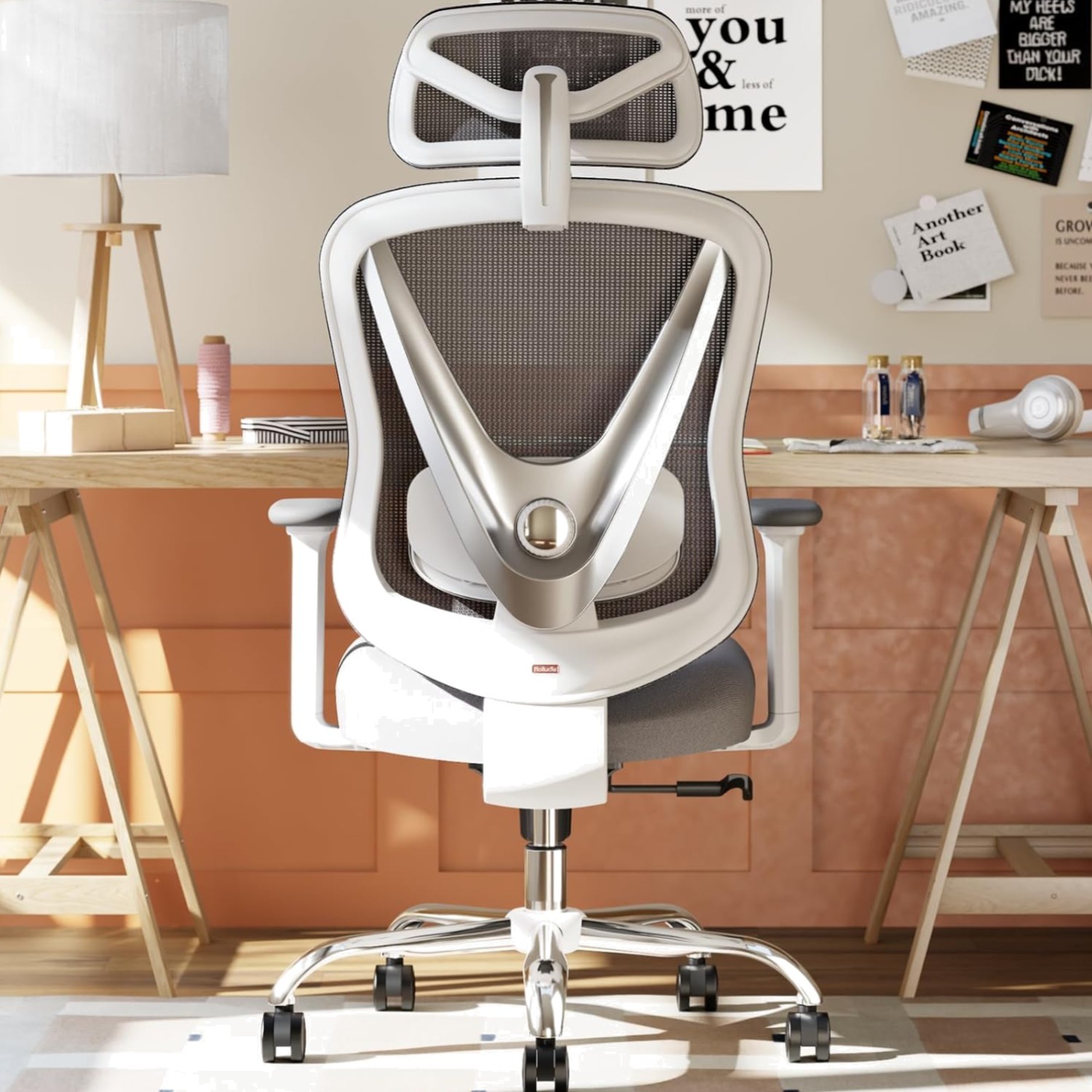 Adjustable Lumbar & Armrests V-back White