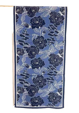55"X13" Grey Blue Flower Print Pure Mulberry Crepe Silk Long Scarf 140cmX35cm526