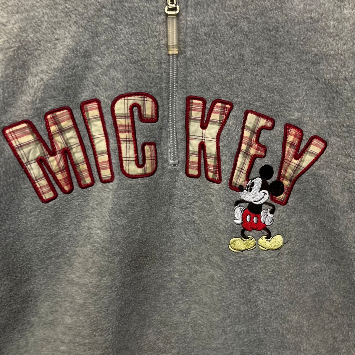 Vintage Disney Mickey Mouse Embroidered Gray Fleece Quarter Zip Hoodie - Large View 3