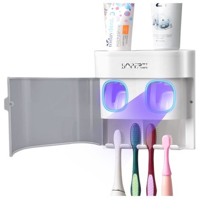 Boperzi Toothbrush Holder Wall Mounted Toothpaste Dispenser Gray Dustproof Co...
