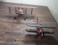 Vintage Real Wood Biplane Model Airplane Turrets Propeller 13" Wingspan 12" Lot 