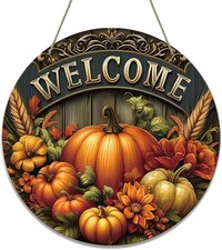 Fall Door Sign Autumn Pumpkin Welcome Wreath for Front Door Decor Thanksgiving