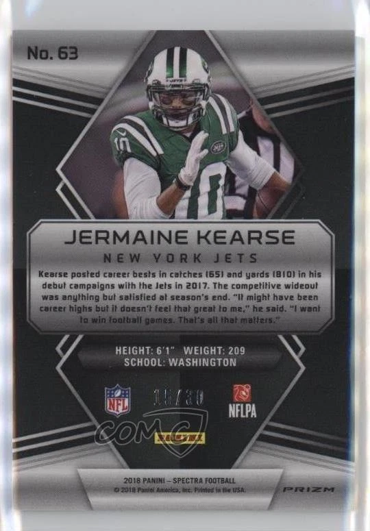 2018 Panini Spectra Neon Green Prizm /30 Jermaine Kearse #63 - Image 2 of 2