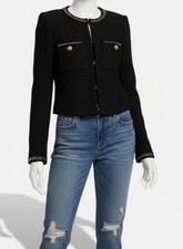 Alice Olivia Women's Black Tweed Embellished Trim Shiloh Jacket Size XS