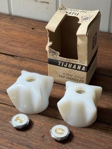 Vintage 1970's *NOS* DONY 'Tijuana' Pair Milk Glass White Dome Style Tap Handles
